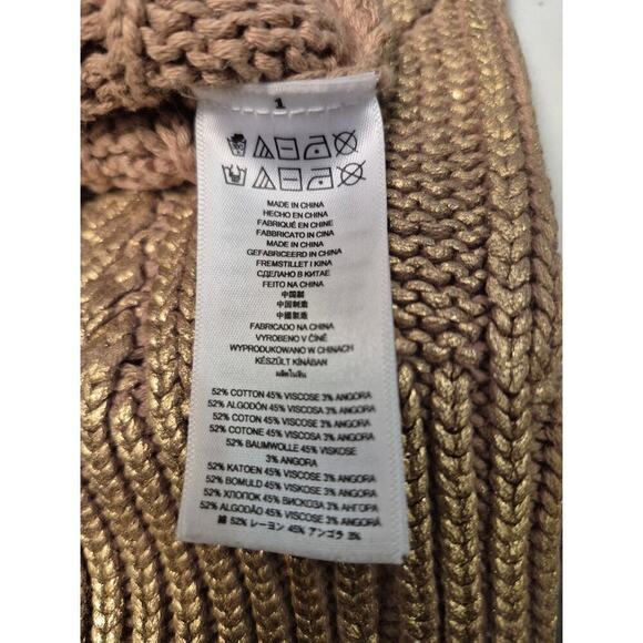 MICHAEL KORS RUBBED GOLD METALLIC PULLOVER SWEATER CHUNKY KNIT SIZE M NWOT - Picture 5 of 6
